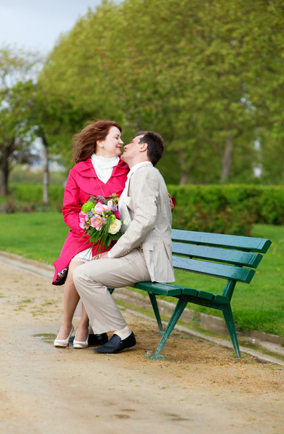 Man and woman having romantic date and kissing - Photo, image