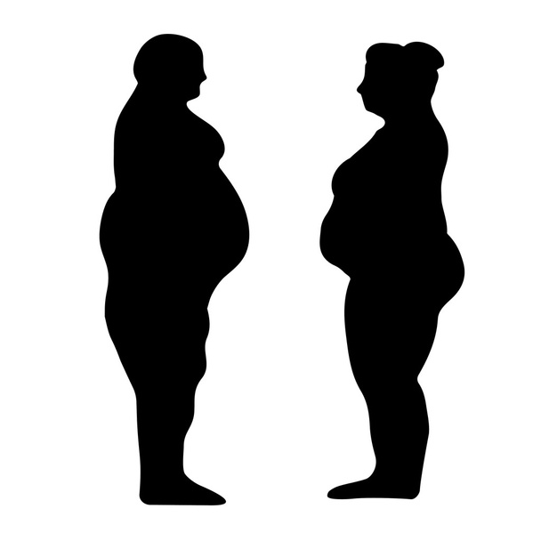 silhouette outline of a fat men and women - Vector, Image