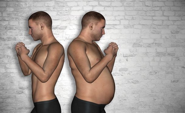 Sobrepeso e homem magro
  - Foto, Imagem