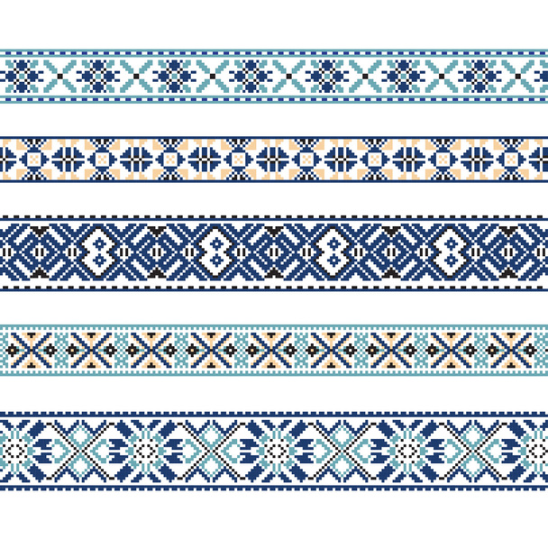 Набор этнических орнаментов в синем и коричневом цветах
 - Вектор,изображение