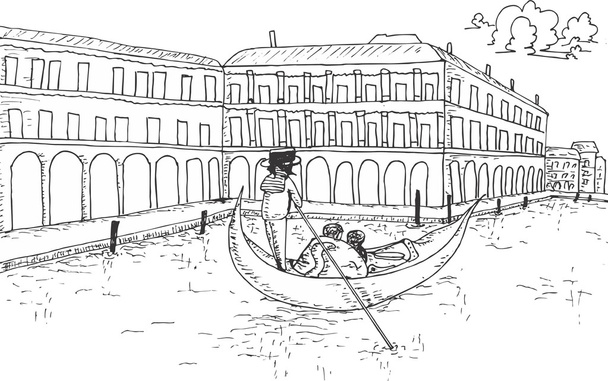 Vue à Venise avec gondole dessinée à la main
 - Vecteur, image