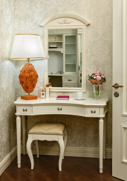 Interior of a bedroom in a classic style, with a dressing table, - Photo, image