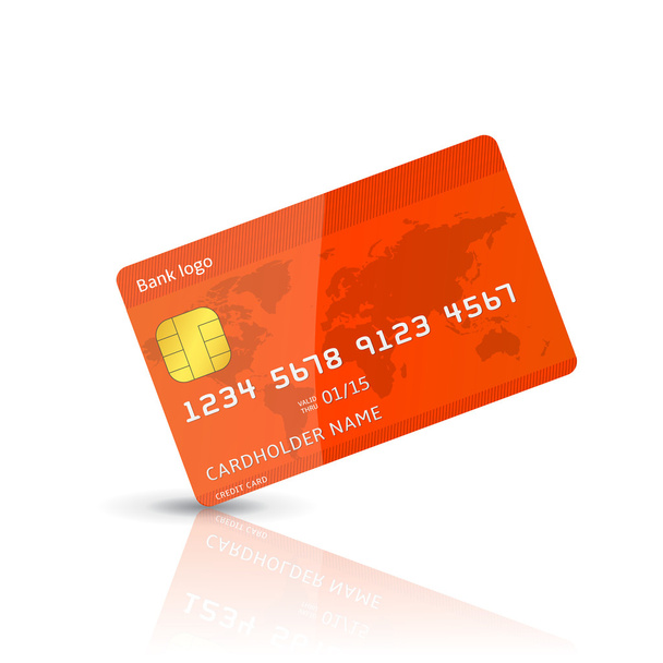 Λεπτομερών διανυσματικών ρεαλιστική απεικόνιση του μια πλαστική κάρτα πιστωτική απομονωθεί σε λευκό. - Διάνυσμα, εικόνα