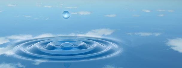 水に落ちる青い液体ドロップ  - 写真・画像