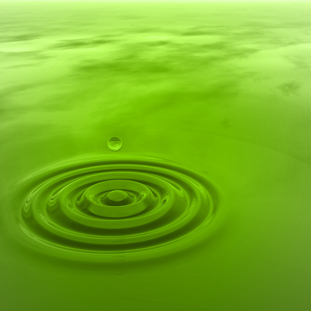 zelená tekuté kapky padající ve vodě - Fotografie, Obrázek