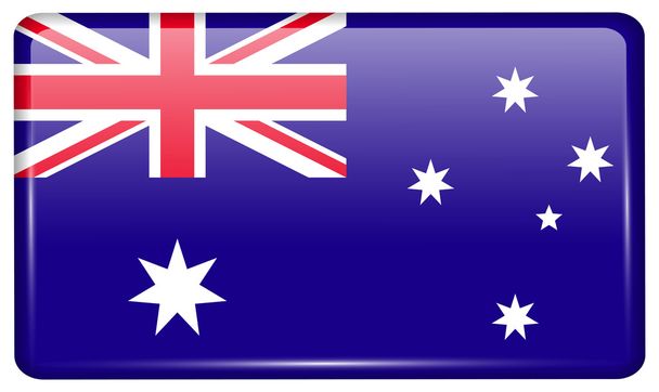 Flags Australia in the form of a magnet on refrigerator with reflections light. Vector - Vetor, Imagem