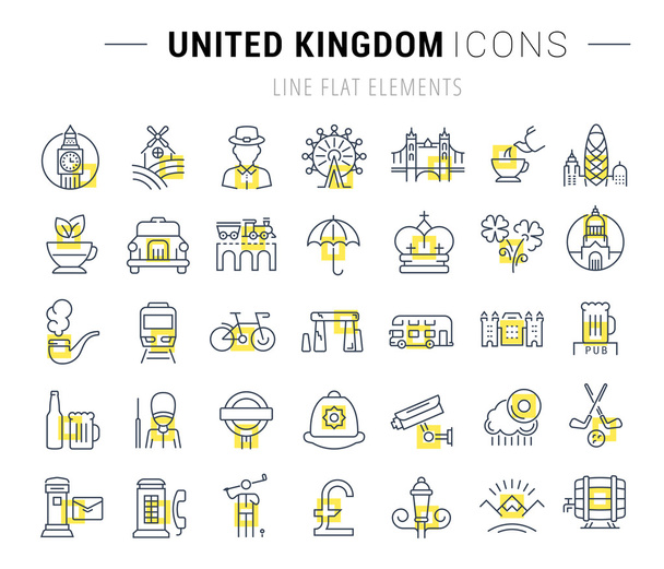 Set Vector Flat Line Iconos Reino Unido
 - Vector, Imagen