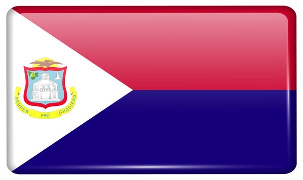 Bandeiras Saint Martin na forma de um ímã na geladeira com reflexos de luz. Vetor
 - Vetor, Imagem