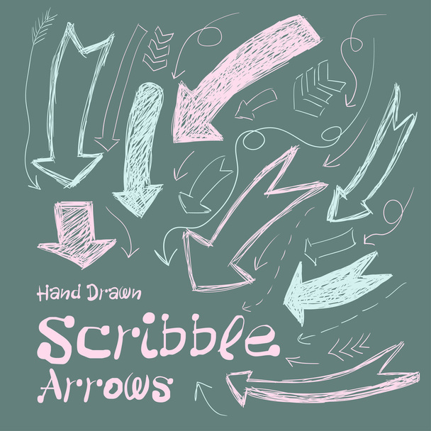 Collection of scribble arrows hand-drawn on a dark background. Vector - Vektor, kép