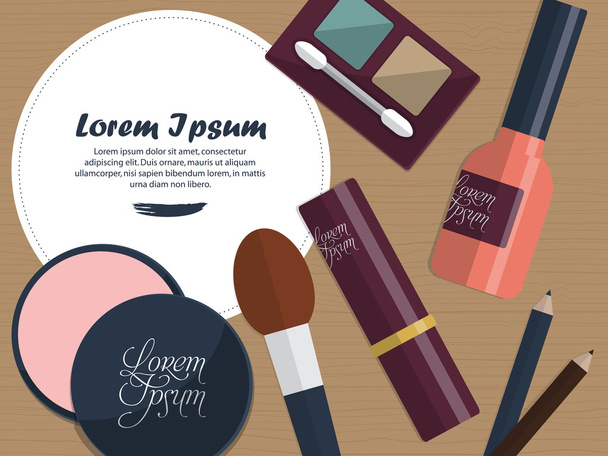 Womens cosmetics on a table with place for your text. Flat design. Vector - Vector, Image