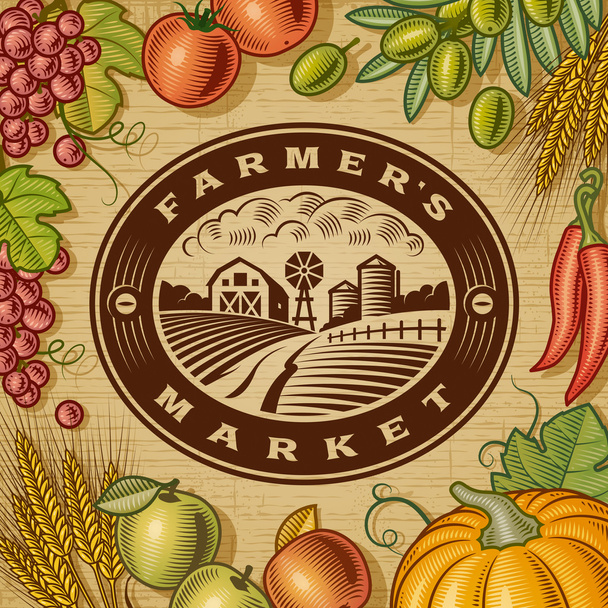 Vintage Farmers Market Label - Vector, Image