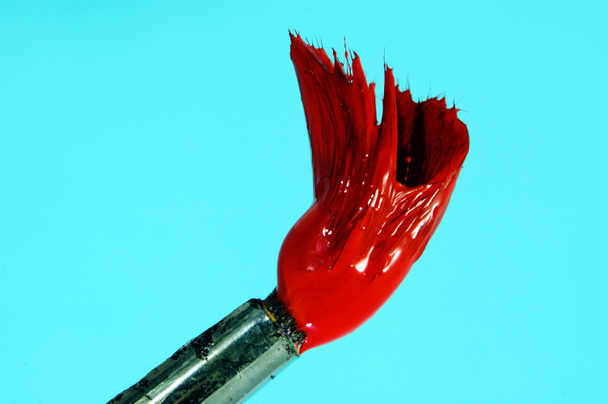 Brush with red paint - Photo, Image