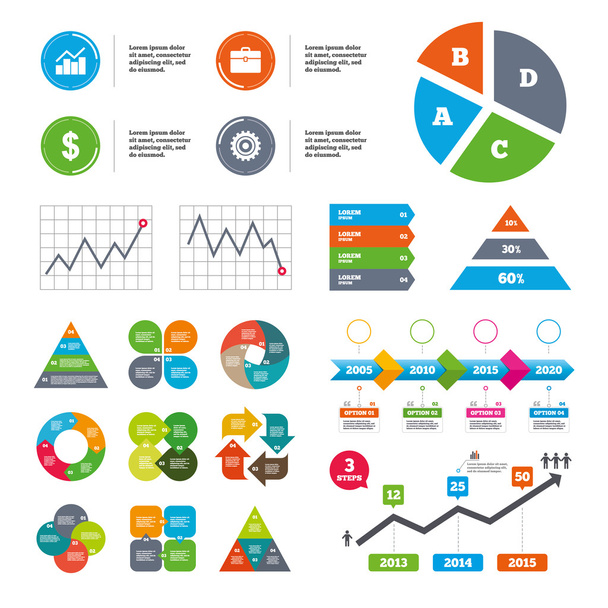 Business signs. Graph chart and case icons. - Vector, afbeelding