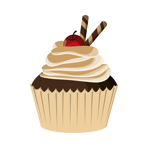 decorated cupcake with cherry icon - Vector, afbeelding