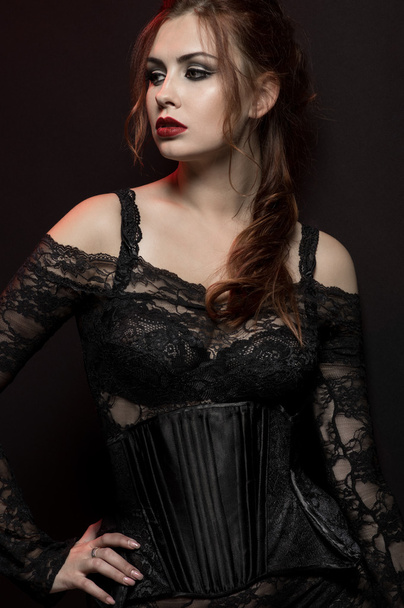 woman in black gothic costume - Foto, Imagem
