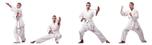 Collage of karate player in kimono isolated on white - Zdjęcie, obraz