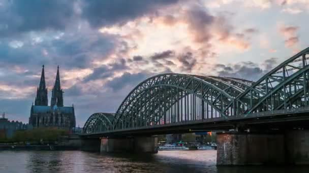Sunset timelapse of Cologne Cathedral and Hohenzollern Bridge, - Footage, Video