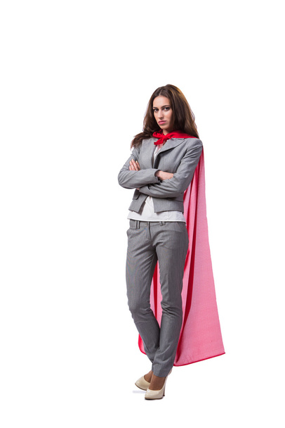 Young superwoman isolated on white - Foto, afbeelding