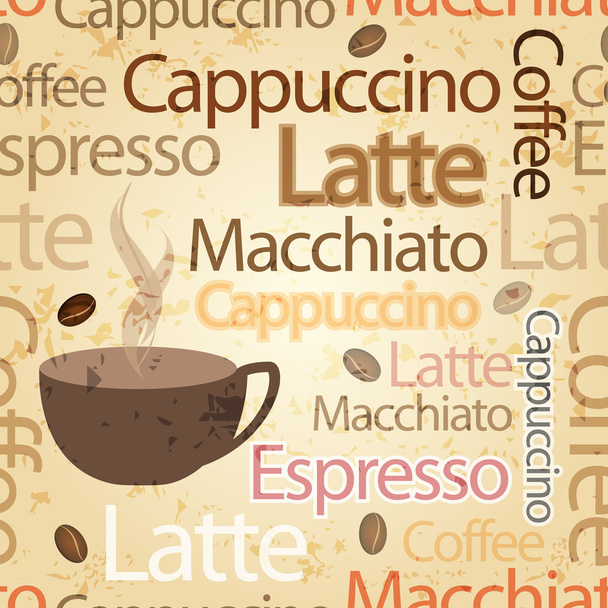 Seamless, vintage coffee themed typography background - Vector, Image