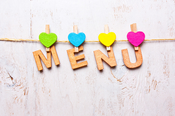 het woord "menu" van de houten letters  - Foto, afbeelding