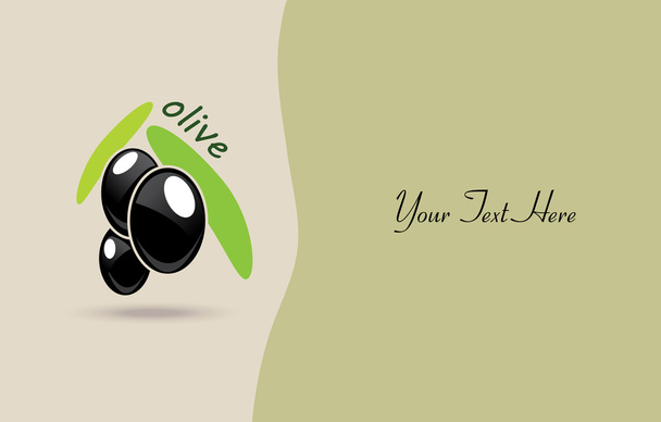 Ripe black olives with green leafs. logo or label design. - Vector, Imagen