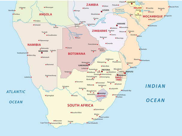 Διοικητικός χάρτης των κρατών της Νότιας Αφρικής - Διάνυσμα, εικόνα