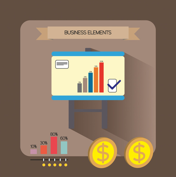 Business Elements infographic met iconen, grafieken en geld, plat ontwerp. Digitaal vector beeld - Vector, afbeelding