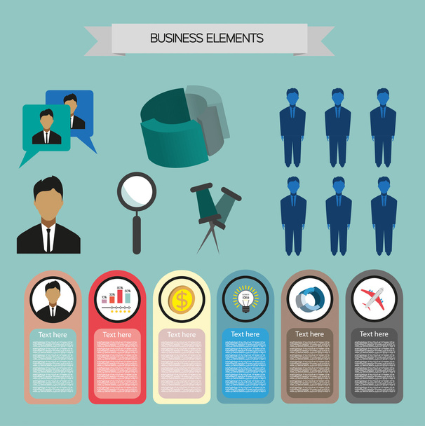 Business elements infographic with icons, charts and money, flat design. Digital vector image - Vektori, kuva