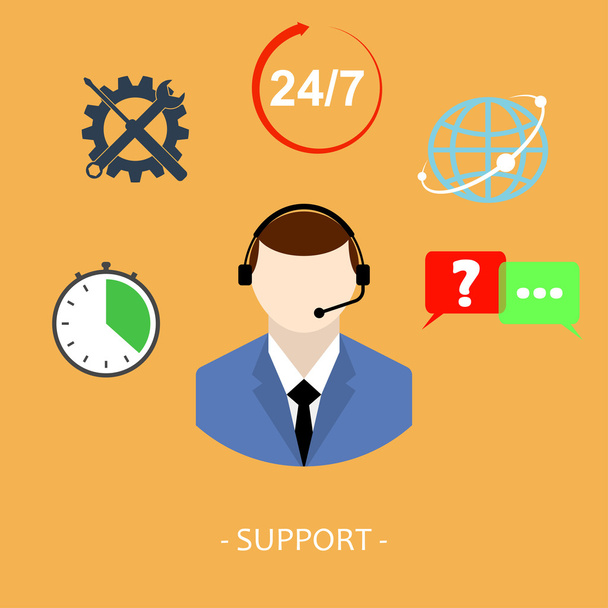 Flat online support concept background. Web technical service. - Vector, Image