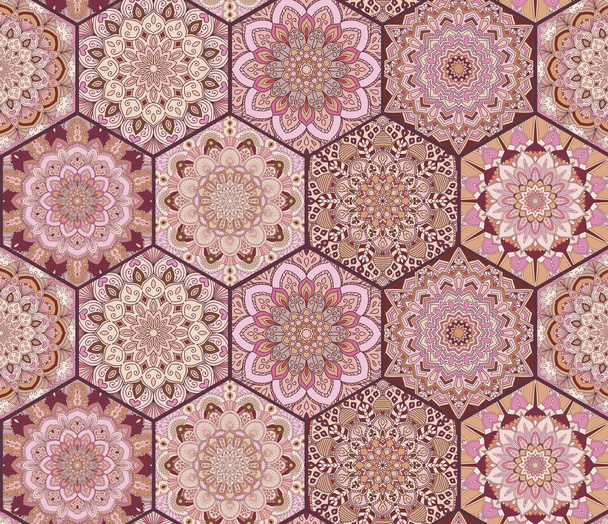 Πλακάκια μοτίβο ροζ καφέ εξάγωνα - Διάνυσμα, εικόνα