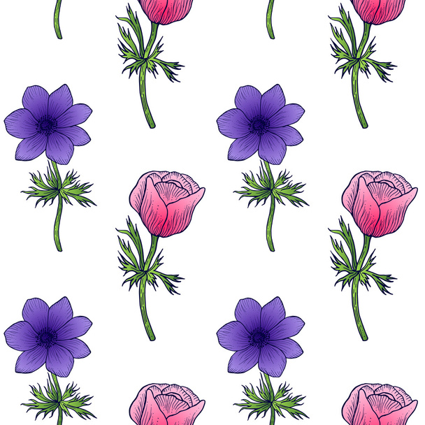 seamless background of flower anemones - Вектор,изображение