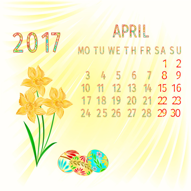 Kalendář duben 2017 vektor - Vektor, obrázek