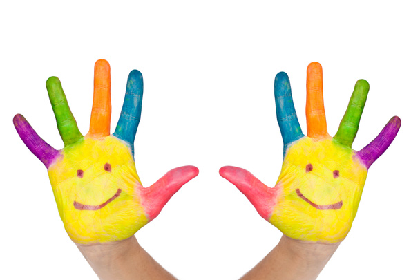 Two colorful hands with smile - Photo, Image