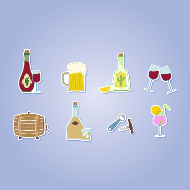 conjunto de cores com ícones de álcool
  - Vetor, Imagem
