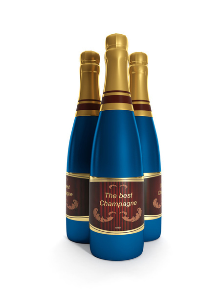 3d Illustration: A group of three bottles of champagne. - Fotografie, Obrázek