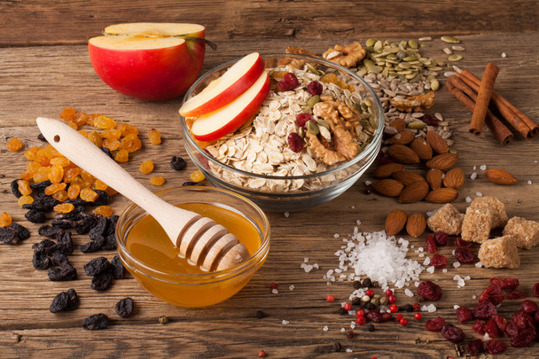 Grain free oat free paleo granola: mixed nuts, seeds, raisins, h - Photo, Image