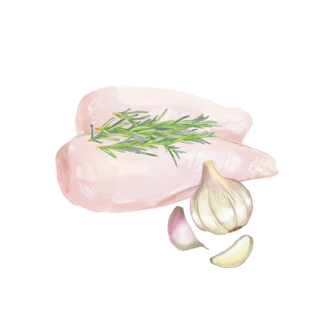 Chicken fillet with garlic and rosemary - Photo, Image