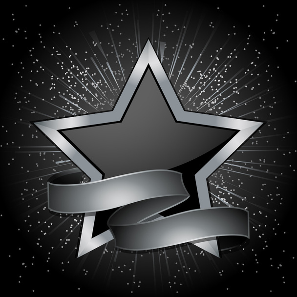 Black and silver star and banner background - Vector, afbeelding