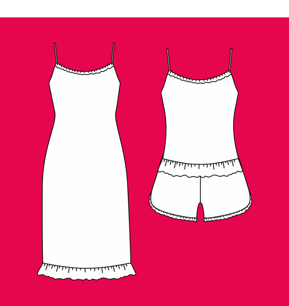 Women's homewear. pajamas jersey. shorts and top. clothes. - Vetor, Imagem