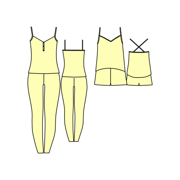  clothes. Women's homewear. pajamas jersey. shorts and top. - Vetor, Imagem