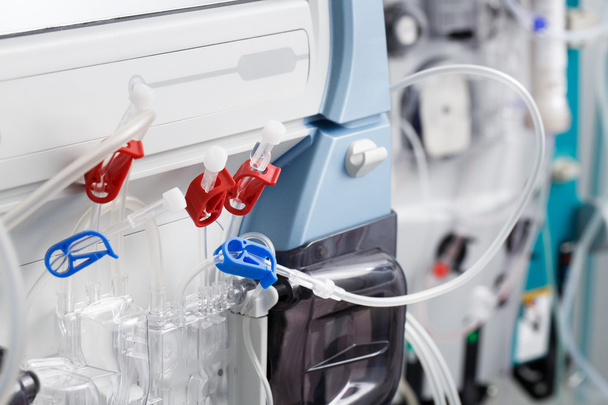 Hemodialysis bloodline tubes in dialysis machine - 写真・画像