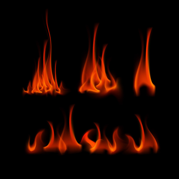 Conjunto vectorial de diferentes llamas rojas de fuego escarlata aisladas
 - Vector, Imagen
