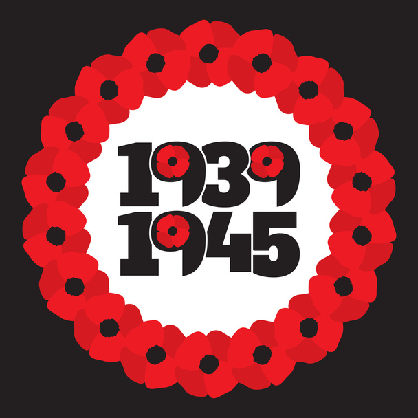 World War II commemorative symbol with dates, poppies - Vektor, obrázek