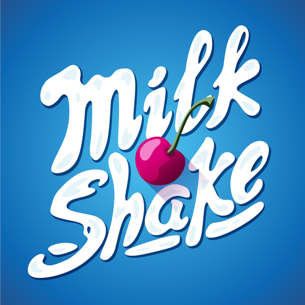 lettering milkshake sign with cherry - label for packing - Vector, Image