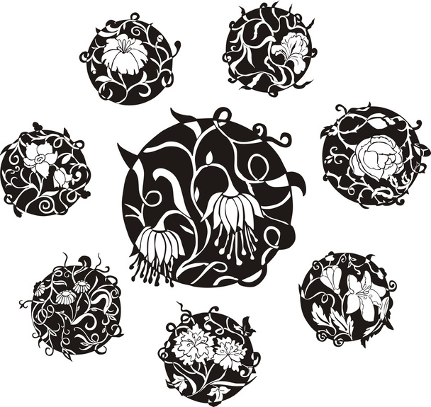okrągły ozdobny kwiat dingbat wzory - Wektor, obraz