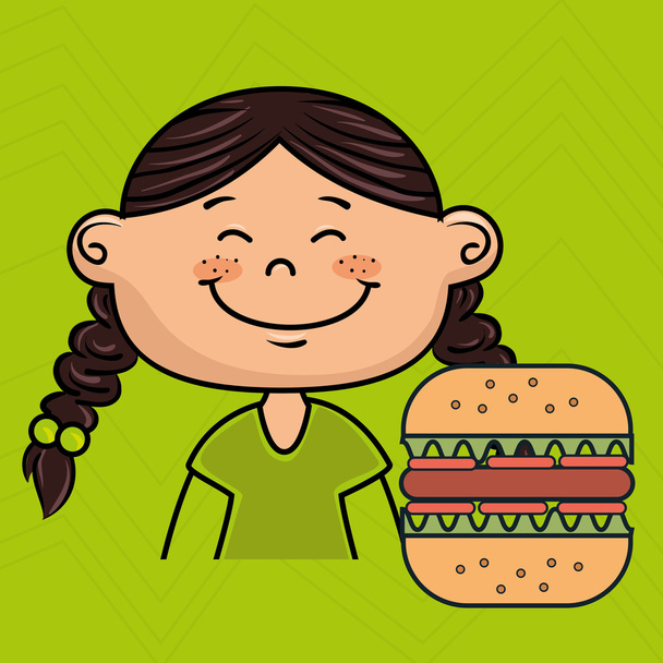 Mädchen Burger Fast Food - Vektor, Bild