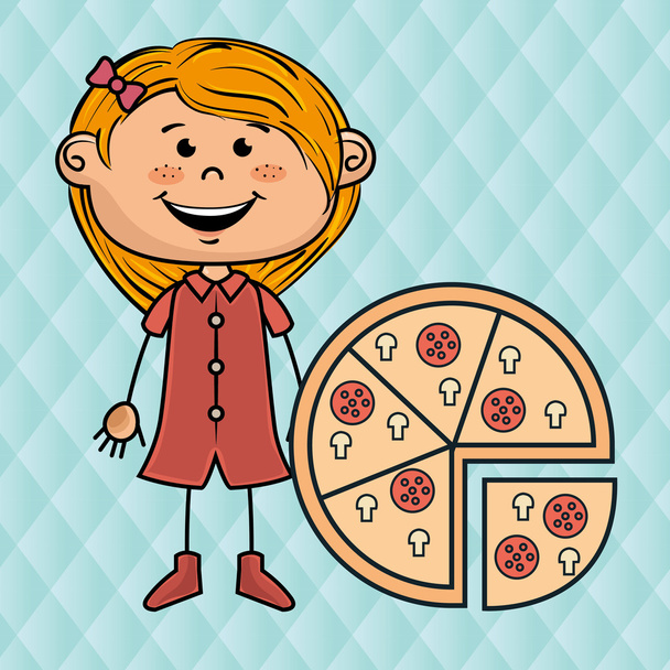 girl pizza fast food - Vector, Image