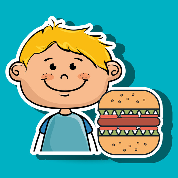 jongen Hamburger fastfood - Vector, afbeelding