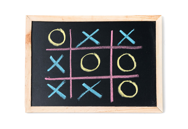 tic tac toe on a black chalkboard isolated  - Foto, afbeelding