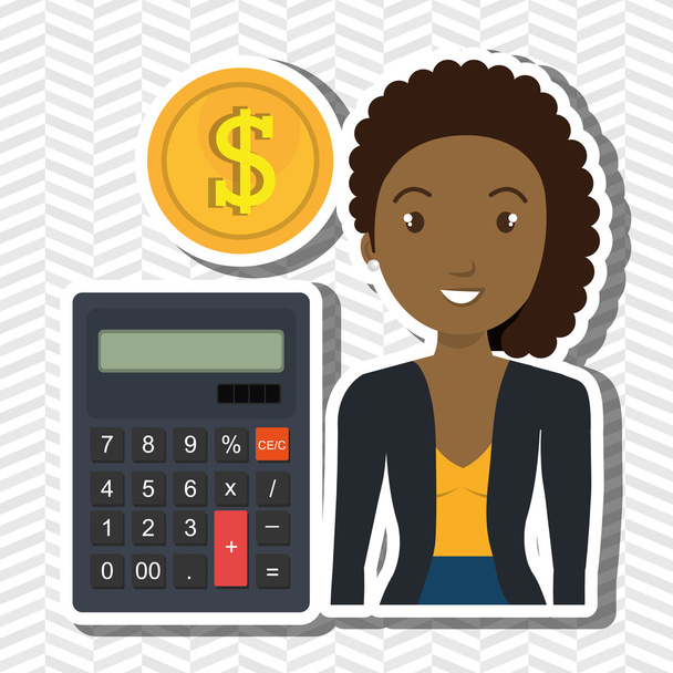 mujer calculadora monedas dólar
 - Vector, imagen
